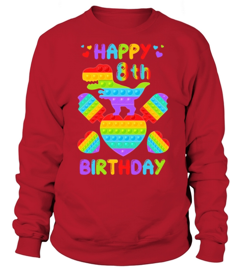 Kids Happy 8th Birthday Pop It Dinosaur Men's Sweatshirt