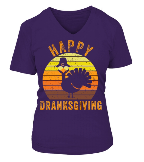 Vintage Happy Dranksgiving Drinksgiving Turkey Tha Women's V-Neck T-shirt