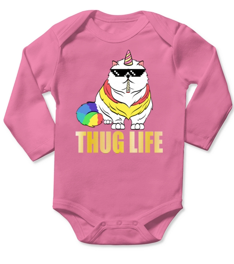 A Cool Thug Life Tee For Gangster "Unicorn Cat Long Sleeve Baby One-Piece