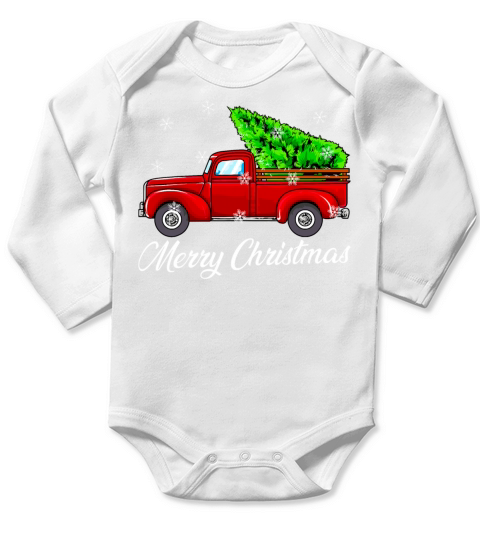 Vintage Wagon Christmas Tree Red Retro Farmer Long Sleeve Baby One-Piece