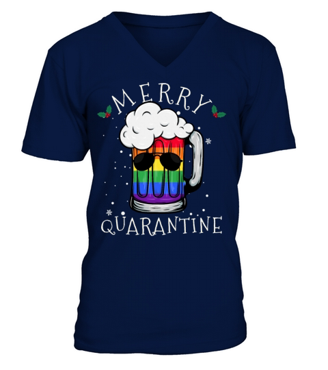 Merry Quarantine LGBT Gay Beer Christmas Gifts Men's V-Neck T-shirt