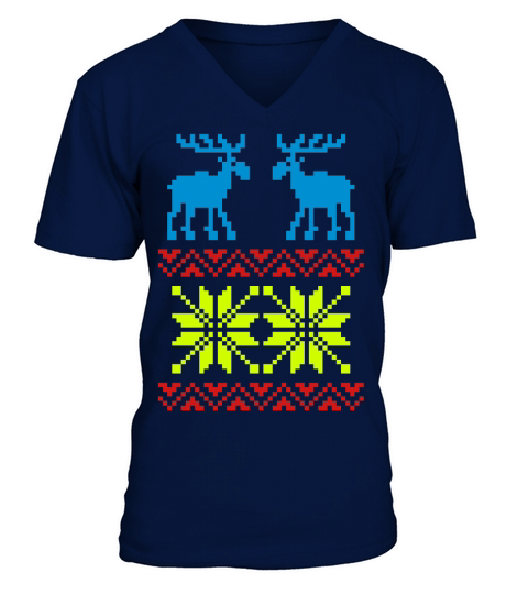 Moose Pattern Christmas Sweater Men's V-Neck T-shirt