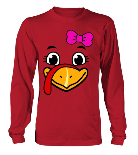Turkey Face Girl Pink Bow Women's Long Sleeve