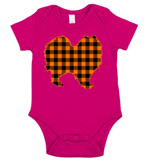 Halloween Pomeranian Dog Orange Buffalo Plaid Short Sleeve Baby One-Piece