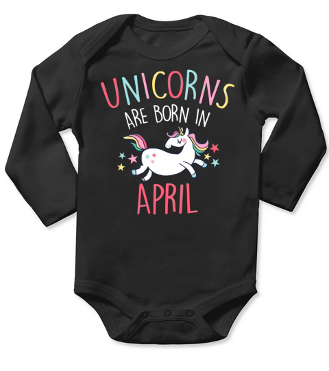 Unicorns Are Born In April Long Sleeve Baby One-Piece