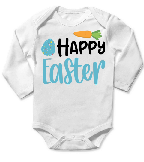 Happy Easter Carrot Blue Egg Long Sleeve Baby One-Piece
