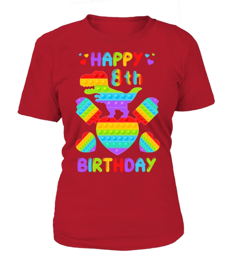 Kids Happy 8th Birthday Pop It Dinosaur Women's T-Shirt