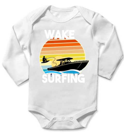 Retro Wake Surfing Gift Print Vintage Boat Lake Long Sleeve Baby One-Piece