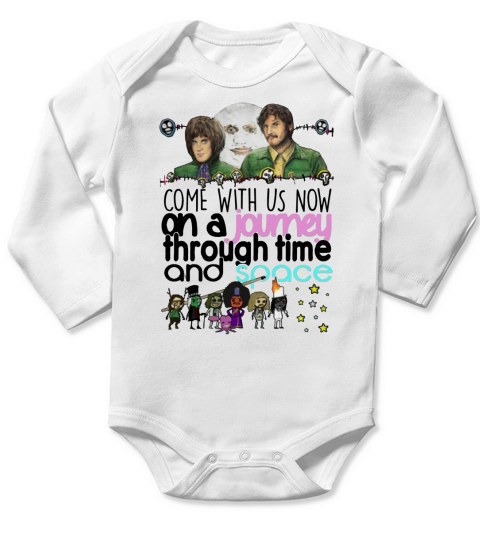 The Mighty Boosh Come with us now an a journey through time Long Sleeve Baby One-Piece
