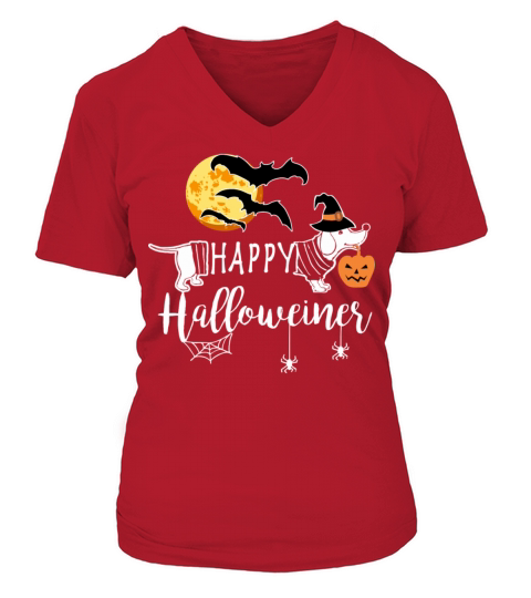 Happy Halloweiner Dachshund Halloween Doxie Owners Dark Women's V-Neck T-shirt