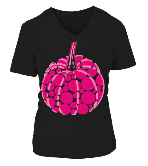 Pumpkin with pink polka dots Women's V-Neck T-shirt
