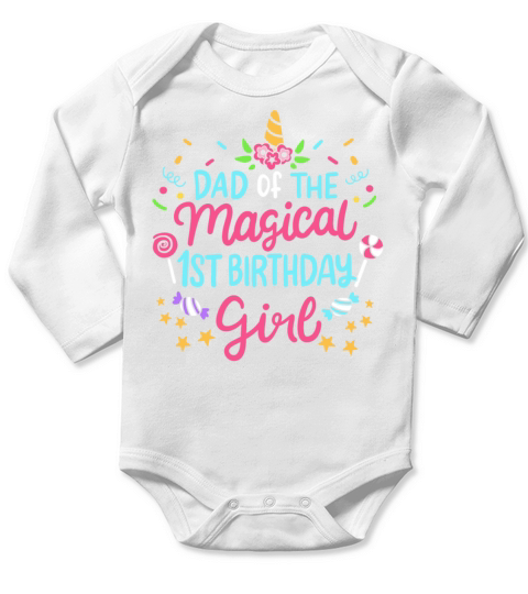 1st Birthday Dad Unicorn Long Sleeve Baby One-Piece