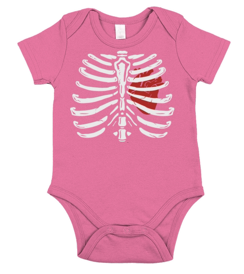 Skeleton Heart Rib Cage X-Ray Funny Halloween Short Sleeve Baby One-Piece