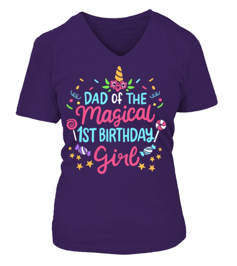 1st Birthday Dad Unicorn V-neck T-Shirt Woman