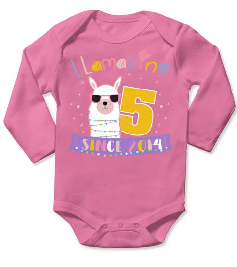 Girls 5th Birthday "LLamazing Since 2014" Long Sleeve Baby One-Piece