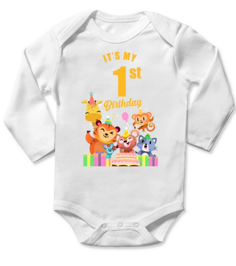 Childrens Zoo Party 1st Birthday Long Sleeve Baby One-Piece