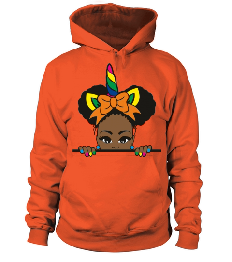 Peeking African American Girl Afro Puffs Unicorn Women's Hoodie