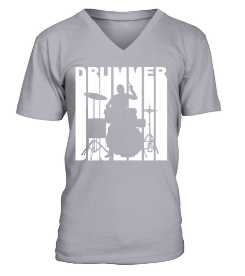 Vintage Style Drummer Silhouette Retro Music Men's V-Neck T-shirt