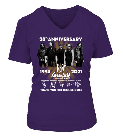 28th anniversary 1993 2021 Korn Greenfield signatures thank you for the memories V-neck T-Shirt Woman