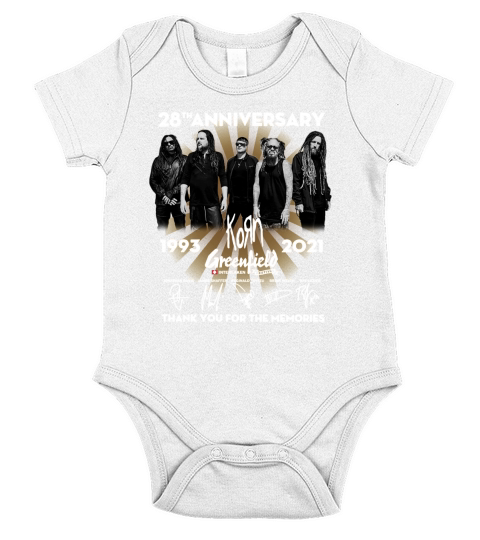 28th anniversary 1993 2021 Korn Greenfield signatures thank you for the memories Short Sleeve Baby One-Piece