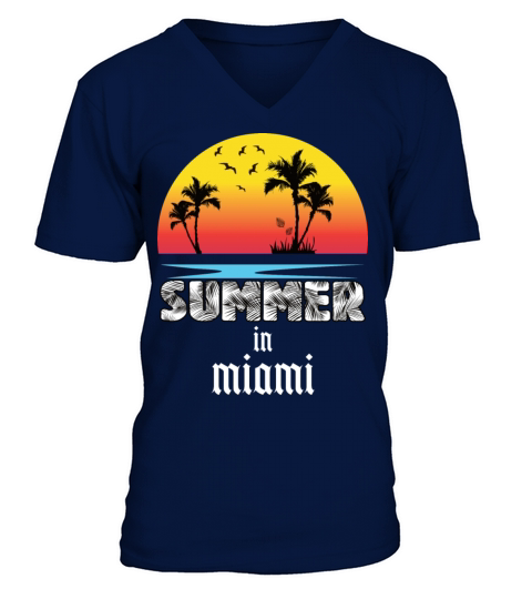 Summer in miami beach holiday palm trees Men's V-Neck T-shirt