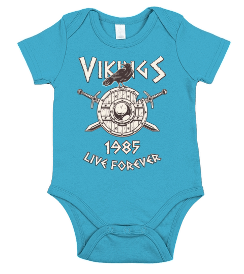 Vikings Live Forever 1985 Norse Birthday Short Sleeve Baby One-Piece
