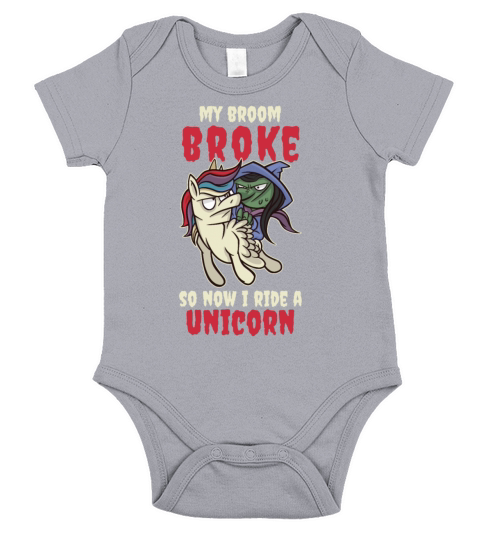 Broom Broke Ride A Unicorn Witch Halloween Costume Short Sleeve Baby One-Piece