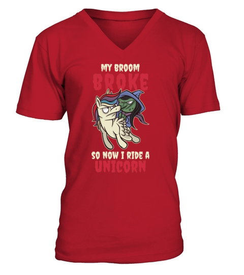 Broom Broke Ride A Unicorn Witch Halloween Costume Men's V-Neck T-shirt
