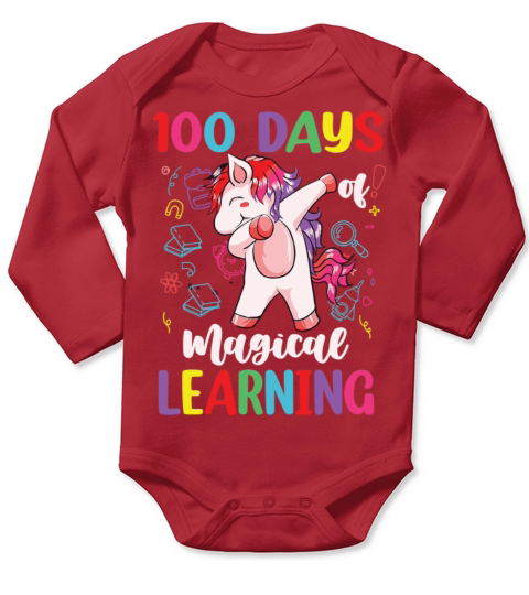 100th Day Of School Unicorn Girls 100 Days Long Sleeve Baby One-Piece