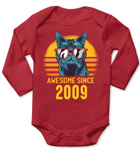 Cats Birthday Awesome Since 2009 Funny Gift Long Sleeve Baby One-Piece