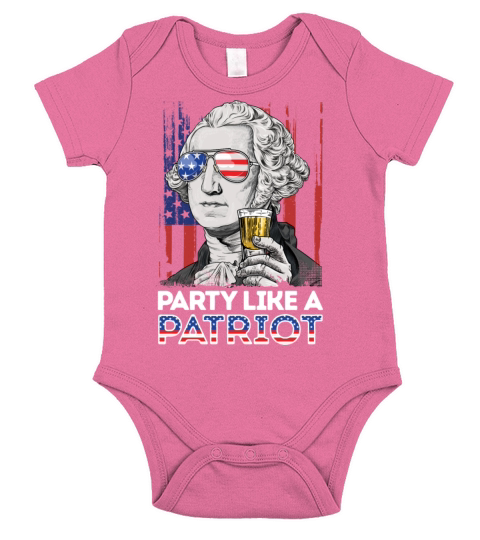 George Washington Party Like A Patriot 4th of Short Sleeve Baby One-Piece