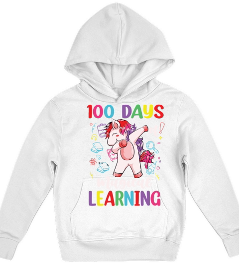 100th Day Of School Unicorn Girls 100 Days Kids Hoodie