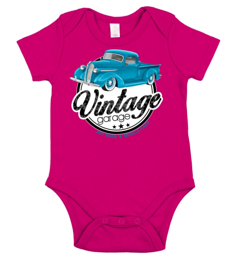 Vintage Garage Blue Classic Trucks Short Sleeve Baby One-Piece