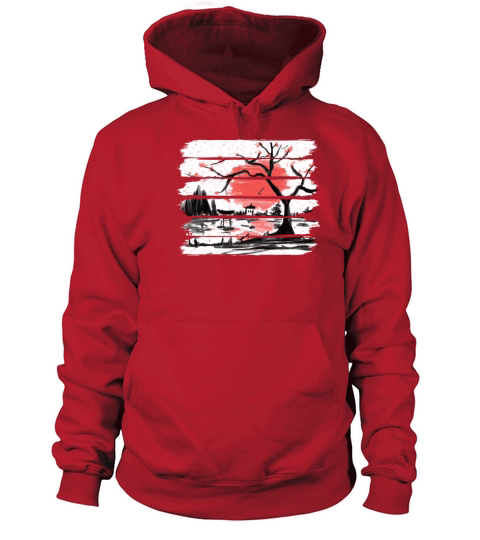 Japan Watercolor Red Sun I Vintage Cherry Tree Men's Hoodie