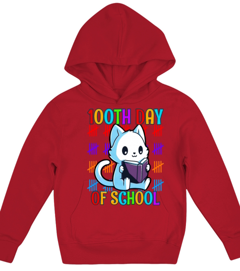 100TH Day Of School Cute Cat Reading Boys Girls Kids Hoodie