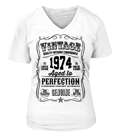 Vintage 1974 Aged to Perfection Black Print Women's V-Neck T-shirt