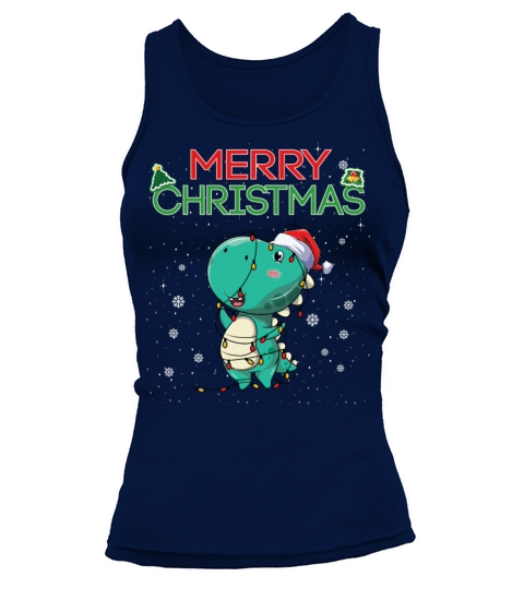 Funny Christmas Light Cute Dinosaur Santa Hat Women's Tank Top
