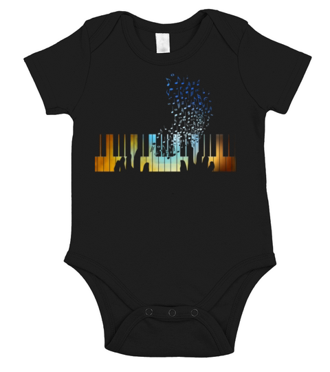 Hands Playing on Piano Keyboard Gift for Music Short Sleeve Baby One-Piece