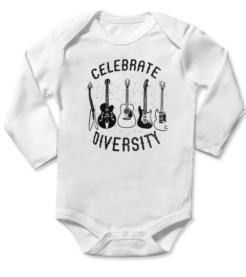 Celebrate Diversity Funny Guitar Player Musician  - Tie-Dye Shirts Long Sleeve Baby One-Piece