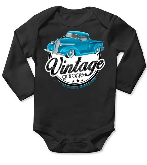 Vintage Garage Blue Classic Trucks Long Sleeve Baby One-Piece