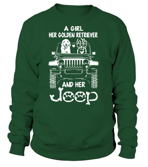 a girl her golden retriever and her jeep Women's Sweatshirt