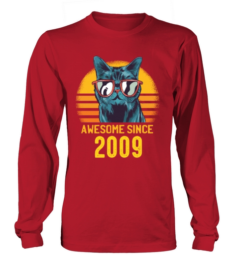 Cats Birthday Awesome Since 2009 Funny Gift Men's Long Sleeve