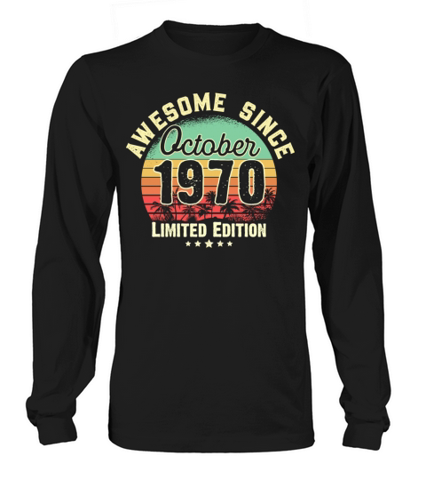 October 1970 51st Year Old Birthday Gift Retro Men's Long Sleeve