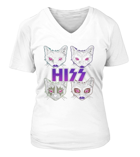 Hiss Rock Band Funny Cat Kitty Kitten Music V-neck T-Shirt Woman