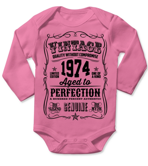 Vintage 1974 Aged to Perfection Black Print Long Sleeve Baby One-Piece