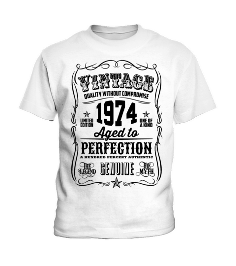 Vintage 1974 Aged to Perfection Black Print Kids T-Shirt