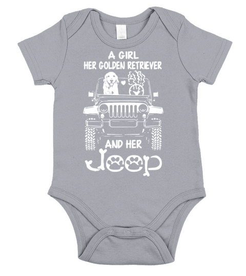 a girl her golden retriever and her jeep Short Sleeve Baby One-Piece