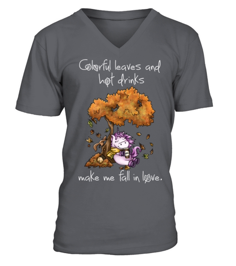 Cute unicorn loves golden autumn Men's V-Neck T-shirt