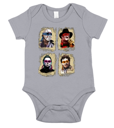 Michael Jason Horror Freddy Leatherface Squad Halloween=-min Short Sleeve Baby One-Piece