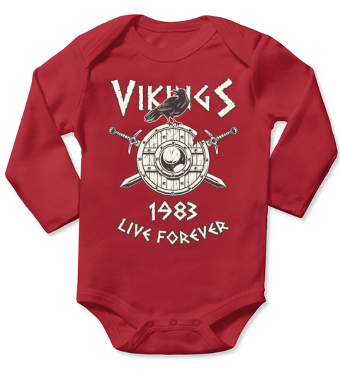 Vikings Live Forever 1983 Norse Birthday Long Sleeve Baby One-Piece
